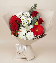 Букет цветов из:  Розы, Хризантемы, Герберы и Лилии #REPLACE_PRED# Кудепста