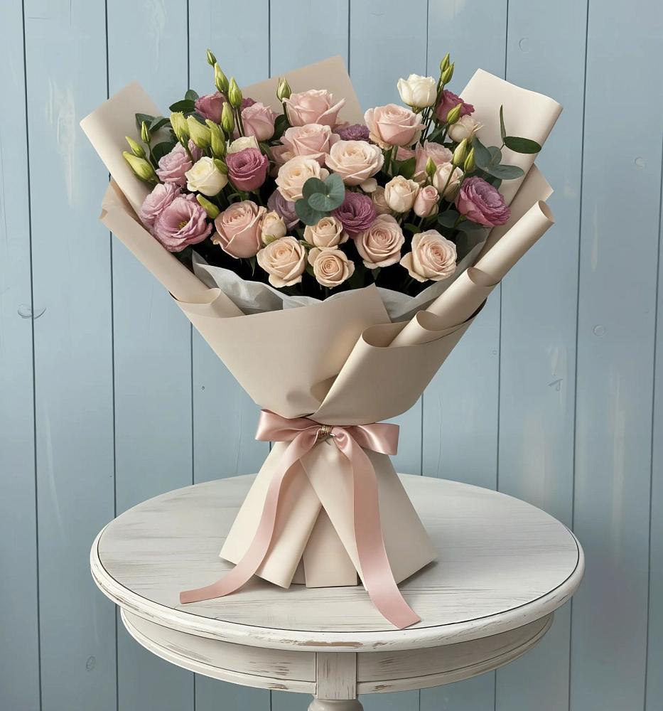 Букет цветов из: Розы и Лизиантусы в Кудепста