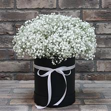 Цветочная композиция из Гипсофила в шляпной коробке в Кудепста