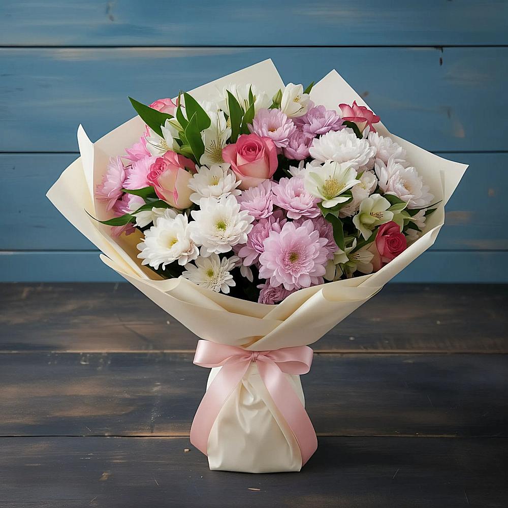 Букет цветов из: Хризантемы, Альстромерии и Розы в Кудепста